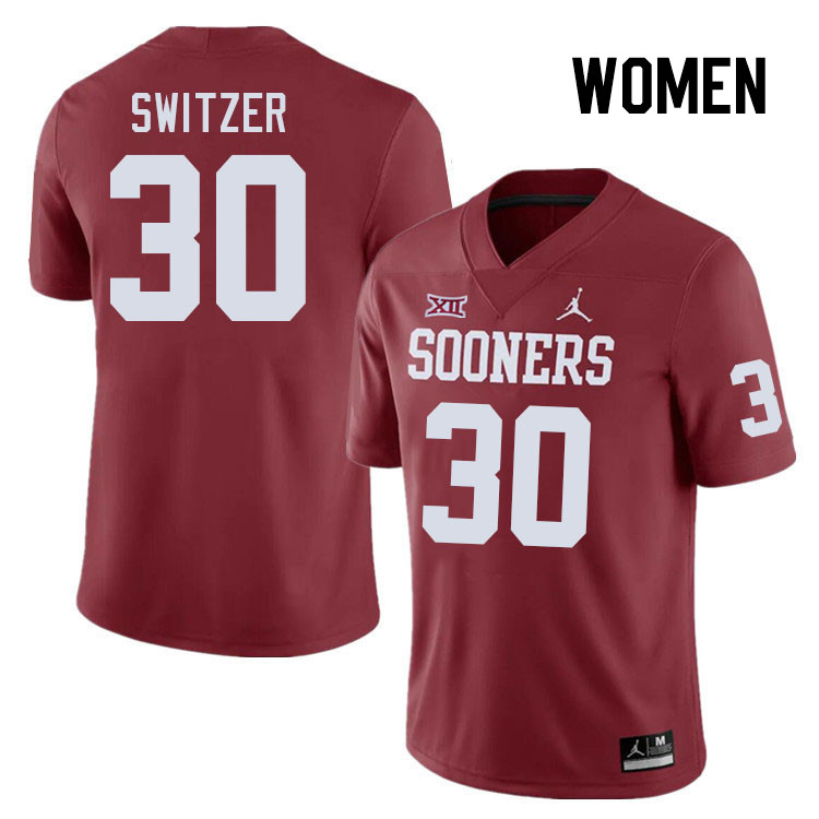 Women #30 Jacob Switzer Oklahoma Sooners College Football Jerseys Stitched-Crimson